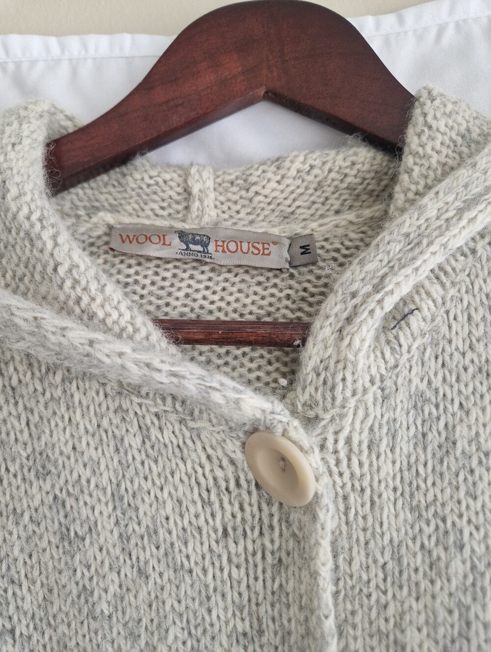 Long Hooded Cream Knit Button-Front Women’s Sweater Coat - Picture 6 of 7